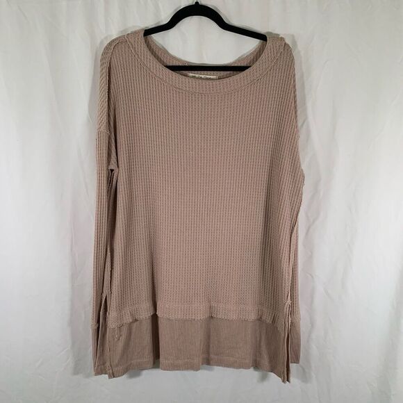 We the Free Tunic Blouse Womens Small Tan Waffled Knit Oversized Long Sleeve - Picture 1 of 8